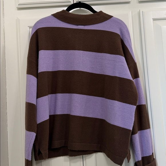 Maeve Purple and Brown Striped Button Down Shirt - Picture 3 of 4